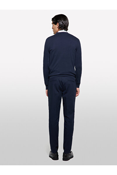 Sisley Erkek Koyu Lacivert Streç Pamuklu Logo Detaylı Slim Fit Chino Pantolon