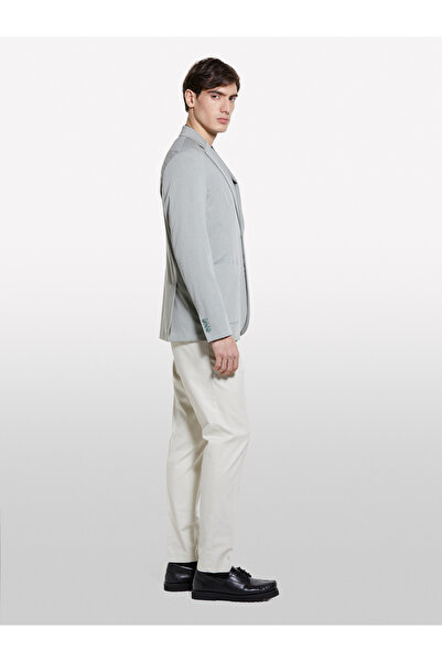 Sisley Erkek Açık Bej Streç Pamuklu Logo Detaylı Slim Fit Chino Pantolon
