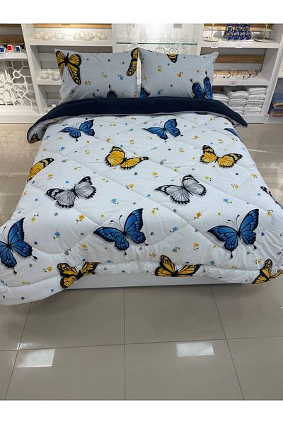 Sudemhome Double Double Sided Luxury Welsoft Elite Quilt Soft Fleece Quilt and Pillowcase Butterfly Smoked