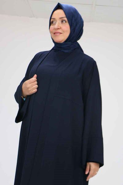 Eslina 57210 large size colorful garni detailed abaya set - navy blue