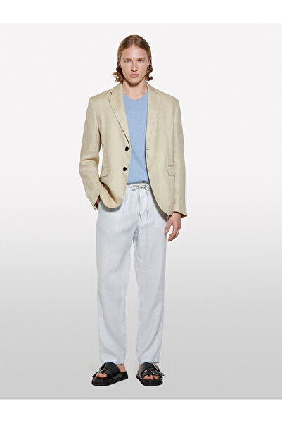 Sisley Ανδρικό μπλουζάκι Aviator Blue 100% βαμβακερό με λαιμόκοψη σε σχήμα V Slim Fit Slub T-Shirt