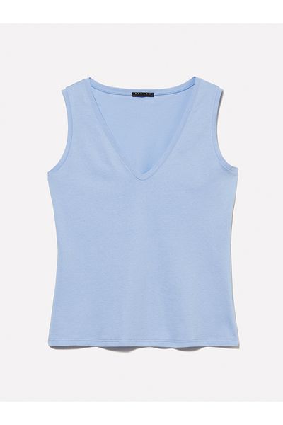 Sisley Women's Light Blue 100% Cotton Thick Strap V-Neck Tank Top