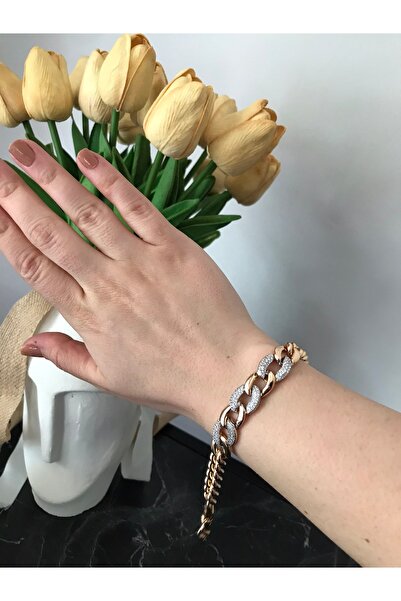 shop Steel Bracelet Rose Gold with Thick Stone