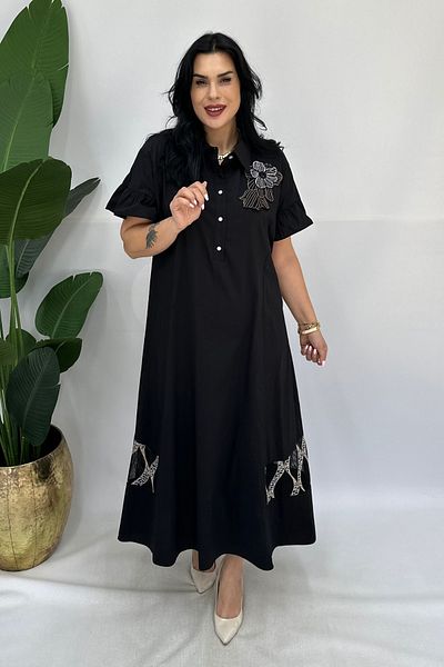 GÖKSEL Embroidery Sequin Mesh Detailed Dress Plus Size