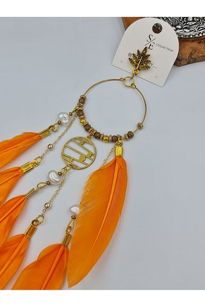 SE Jewellery Collection Selin Ersoy Authentic Bohemian Orange Color Bird Feather Dangle Single Earring