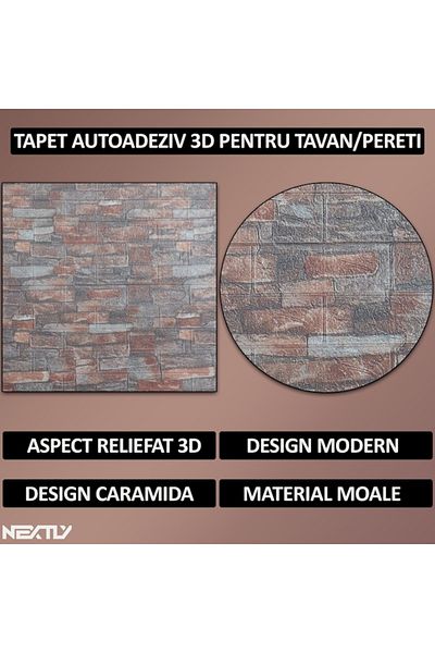 NEXTLY Set 100 X Tapet Autoadeziv 3d , Pentru Perete Sau Tavan, Waterproof, Ajustabil, Adeziv