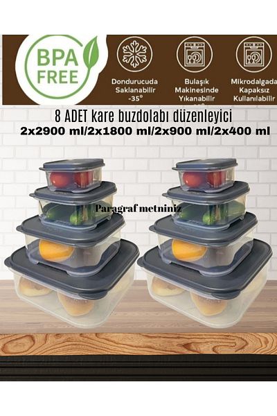 VİZYON Square Erzak Food Storage Container Refrigerator Organizer Icebox Organizer