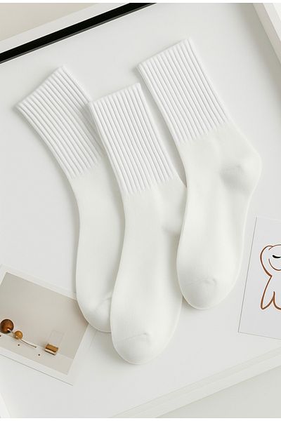 Bestrend 3 Pack White Unisex Tennis Socks 100% Cotton
