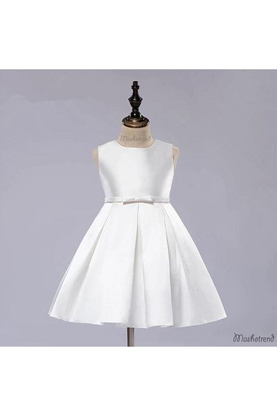 Mashotrend White Shiny Fabric Girl's Graduation Dress with Ribbons - Graduation Dress - Evening Dress