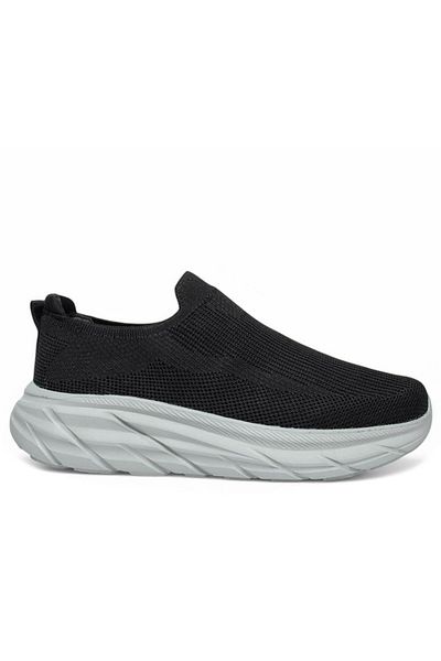 Volis Voli̇s Tri̇ko Black-Grey Memory Foam Sole Laceless Men's Walking Shoes
