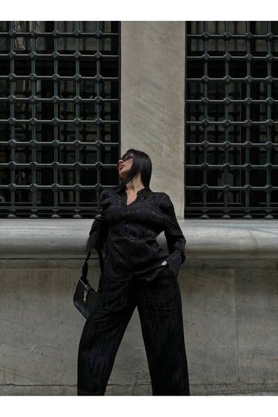 LB Laluna Butik Női Jacquard Flowy Fabric ing és nadrág szett