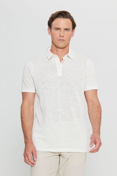 ALTINYILDIZ CLASSICS Men's Ecru Cotton Slim Fit Slim Fit Polo Neck T-Shirt