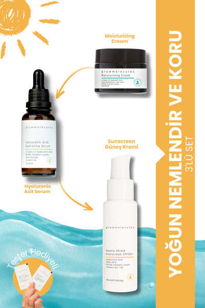 3'lü Yoğun Nemlendir Koru Set - Moisturizing Krem & Hyaluronic Serum & Güneş Kremi