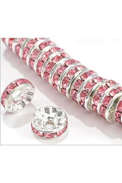 yiğit aksesuar 100 Pieces 8 mm Pink Washer Crystal Stone Jewelry Spacer