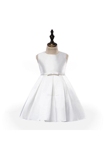 Mashotrend White Shiny Fabric Girl's Graduation Dress with Ribbons - Graduation Dress - Evening Dress