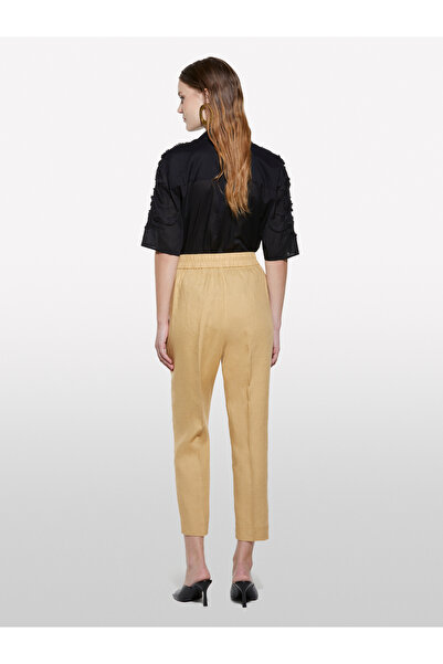 Sisley Women's Paper Bag 100% Linen Elastic Waist Pleated Front Trousers