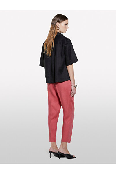 Sisley Women's Dark Pink 100% Linen Elastic Waist Pleated Front Trousers