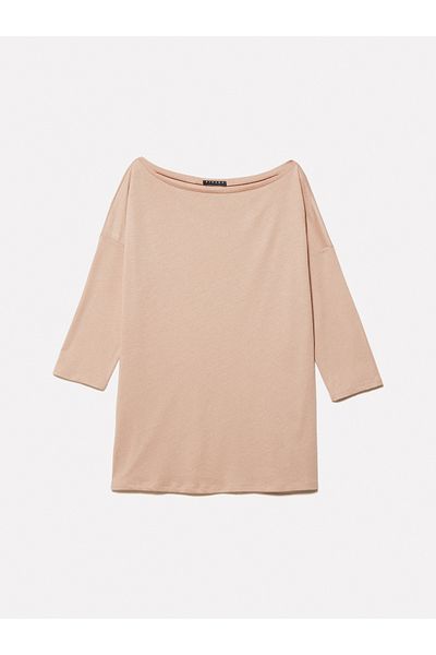 Sisley Women's Milk Coffee Modal Blended Boat Neck Regular Fit T-Shirt