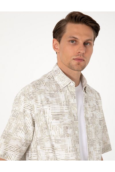 Pierre Cardin Χακί Oversize κοντομάνικο πουκάμισο 50301538-VR027