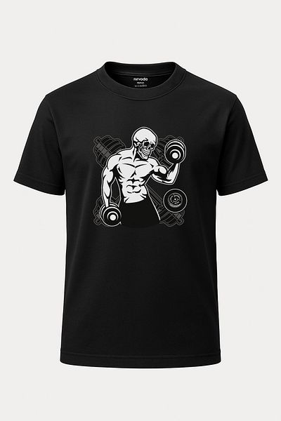nirvoda Unisex Skull Fitness Body Printed T-Shirt - Black Gym T-Shirt