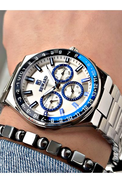 Reward Silver Color Mirrored Glass Function Men's Wrist Watch + Bracelet