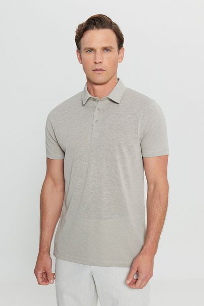 ALTINYILDIZ CLASSICS Men's Gray Cotton Slim Fit Slim Fit Polo Neck T-Shirt