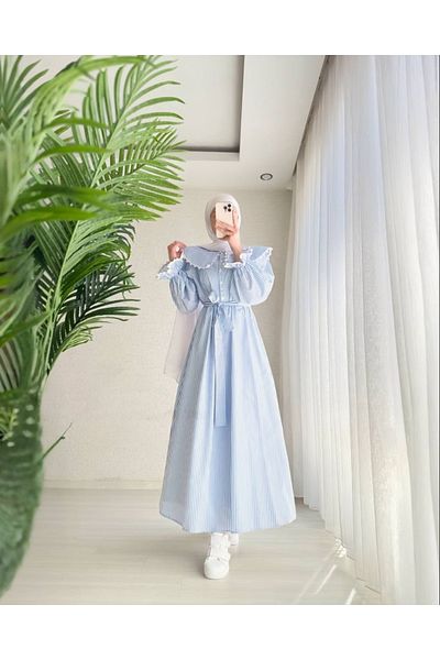 OlaLady Rochie hijab cu dungi cu guler pentru bebeluși