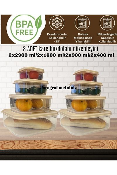 VİZYON Square Erzak Food Storage Container Refrigerator Organizer Icebox Organizer