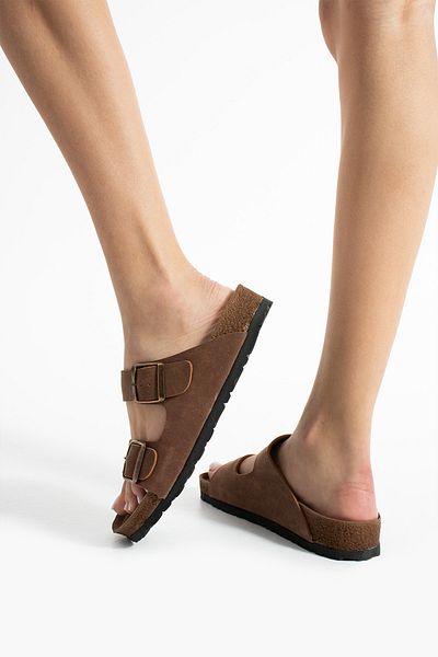 FEMME FATALE Asel Double Buckle Comfortable Sole Daily Slippers
