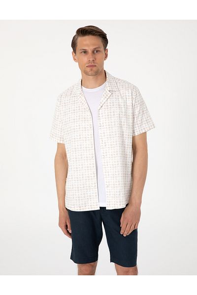 Pierre Cardin Μπεζ Comfort Fit κοντομάνικο πουκάμισο 50304509-VR011