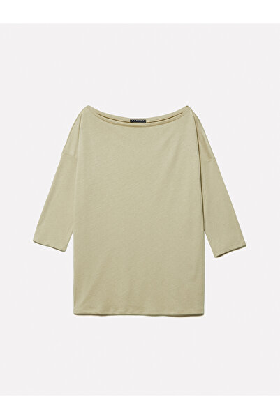 Sisley Γυναικείο μπλουζάκι με λαιμόκοψη σε χρώμα άμμου Modal Blended με κανονική εφαρμογή