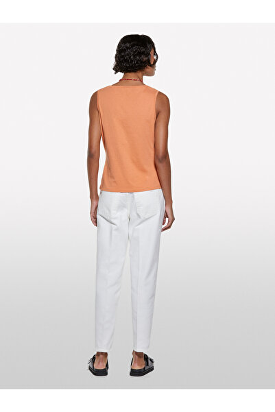 Sisley Γυναικείο πορτοκαλί 100% βαμβακερό μπλουζάκι με χοντρό λουράκι με λαιμόκοψη σε σχήμα V