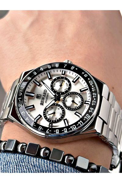 Reward Silver Color Mirrored Glass Function Men's Wrist Watch + Bracelet