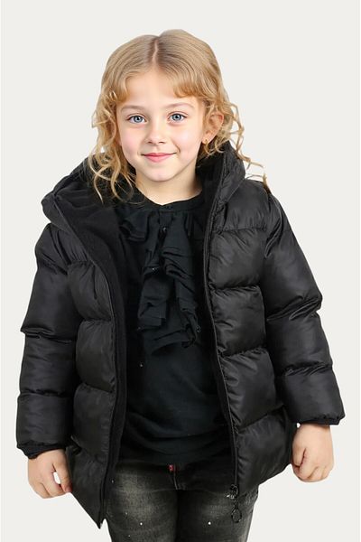 Outriverkids Girl's Black Fleece Lined Hooded Waterproof Windproof Inflatable Winter Coat & Coat
