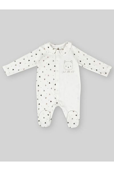 Ugly Duck Baby Girl Heart-Hearted Booties Jumpsuit between 0-9 Months - Ecru