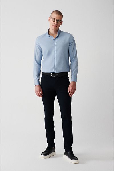 Avva Men's Navy Blue Flexible 5-Pocket Canvas Trousers E 003007
