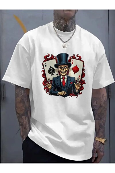 LAND MODA Skeleton Gentleman Playing Cards Graphic T-shirt για άνδρες - Μπεζ ...