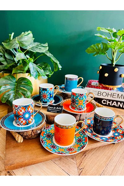 CASA DE BELLA Ethnic Colorful Porcelain Coffee Cup for 6 People