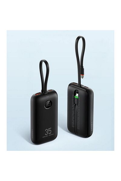 REDz Accessories External Battery with Integrated USB Type-C/Lightning Cables, Veger W1188, 10,000mAh, 35W, Black