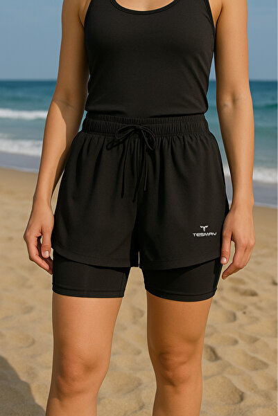 İYİBU Tesmay Γυναικείο μαύρο αθλητικό σορτς δύο στρώσεων - Ελαφρύ και ελαστικ...