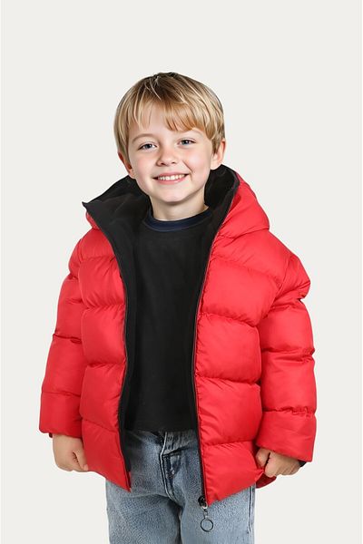 Outriverkids Paltoane și paltoane de iarnă gonflabile, impermeabile, rezistente la vânt, cu glugă din fleece roșu pentru băieți