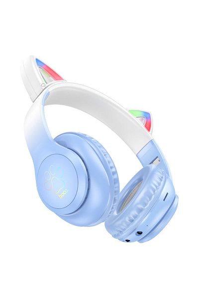 REDz Accessories Cat Headphones, Hoco W42, BlueTooth 5.3, 7-color lighting, Over Ear, 400mAh, Blue