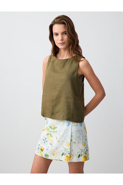 Jimmy Key Yellow Normal Waist Straight Cut Patterned Linen Mini Skirt