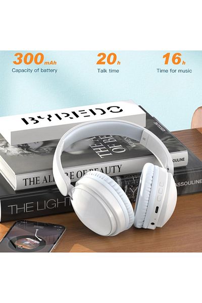 REDz Accessories Xo-be36 Wireless Headphones, Microphone, 16 Hours Battery Life, Bluetooth, Over-ear, 300mah, White