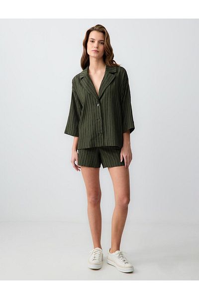 Jimmy Key Khaki drept tăiat pantaloni maneca modelat cămașă de lenjerie