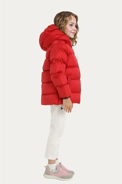Outriverkids Girl's Red Fleece Hooded Waterproof Wind-Resistant Pocket Puffer Winter Coat