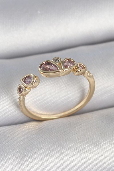 Skygo Brass Gold Color Pink Drop Zircon Stone Adjustable Women's Ring - Tj-Byk3735