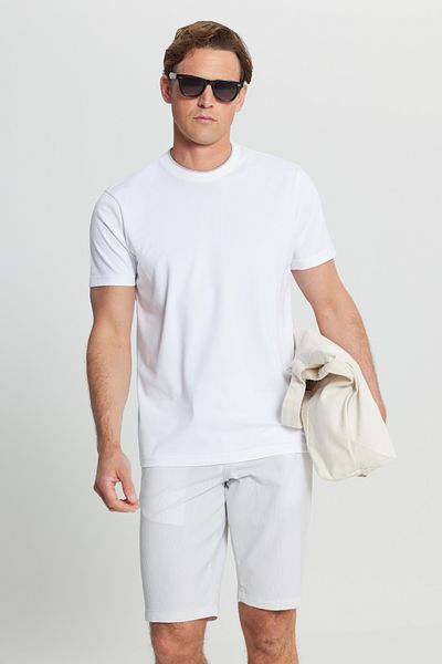 ALTINYILDIZ CLASSICS Men's White Cotton Slim Fit Slim Fit Polo Neck T-Shirt