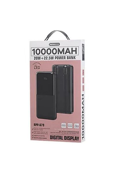 REDz Accessories Remax RPP-679 Battery, Powerbank 10,000mAh, Type-C and Lightning Cables LED Display, Black