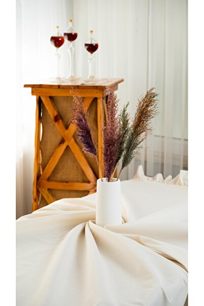 abidehanım Volan | Față de masă bej cu volane din in brut 160 x 220